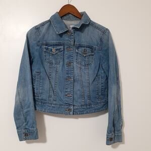 JCP Denim Jacket Women's M Blue 100% Cotton Classic Style Trucker